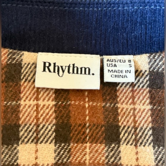 Rhythm Women’s Pearls Oversized Button Up Jacket Navy Collar Brown Plaid Size S - Picture 12 of 15